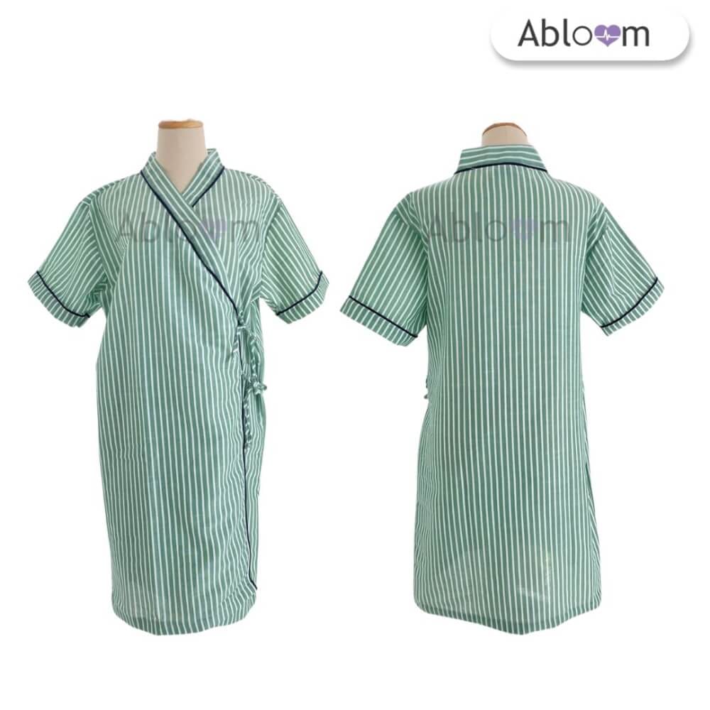 ชุดคลุม แบบผูกโบว์ด้านข้าง ABLOOM 0040098008045_สีเขียวลายทาง ไซซ์ M_0