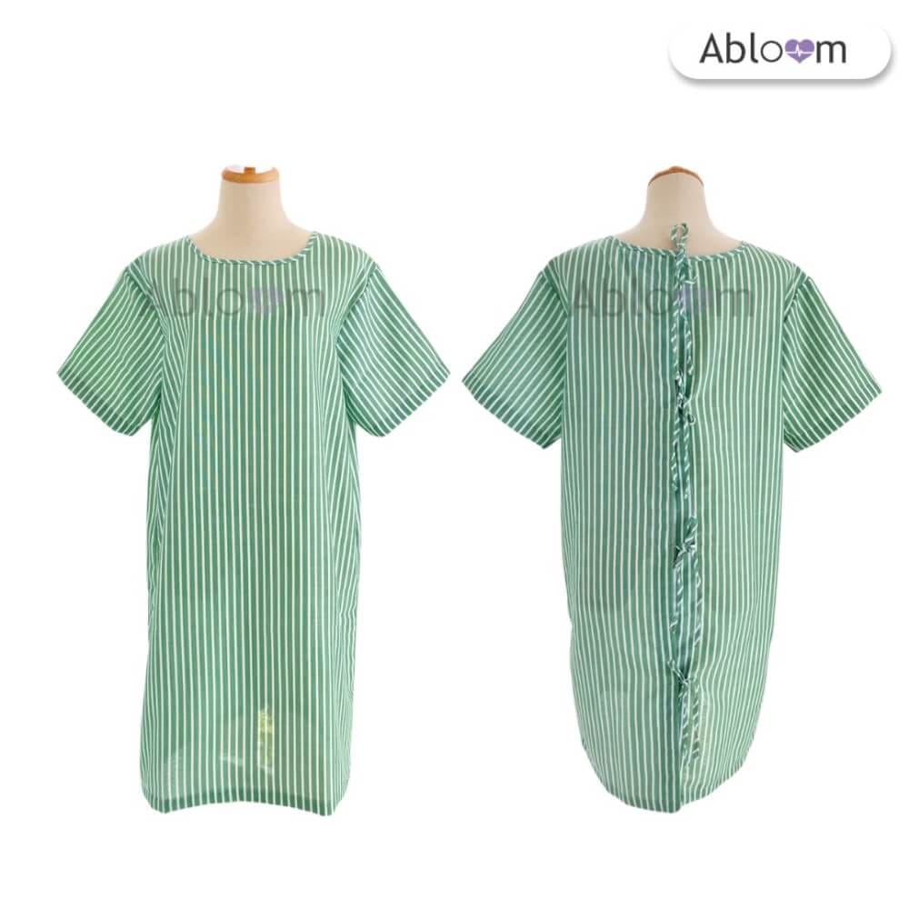 ชุดคลุม แบบผูกโบว์ด้านหลัง ABLOOM 0040174008068_สีเขียวลายทาง ไซซ์ XL_0