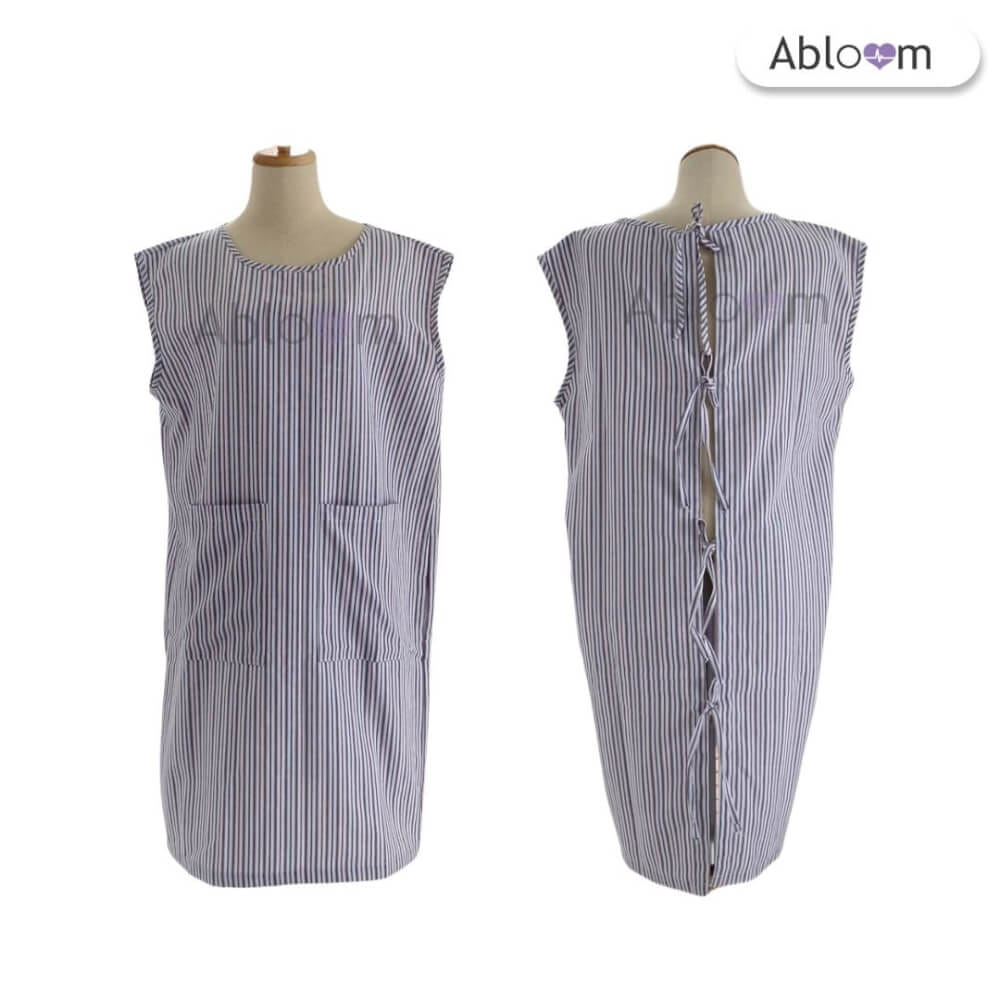 ชุดคลุม แบบผูกโบว์ด้านหลังแขนกุด ABLOOM 0040211001038_สีดำลายทาง ไซซ์ S