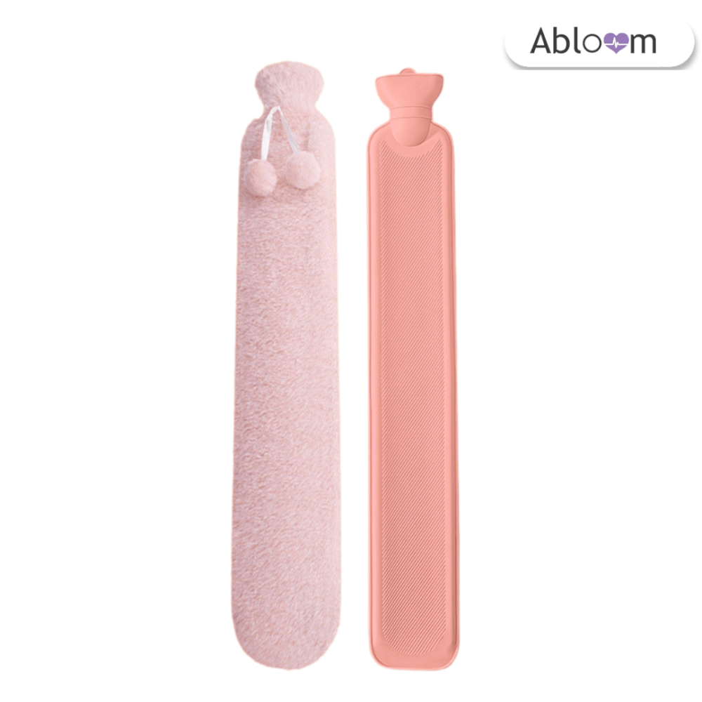 กระเป๋าน้ำร้อน ทรงยาว พร้อมปลอกผ้านุ่ม ขนาด 2000 ML ABLOOM สีชมพู