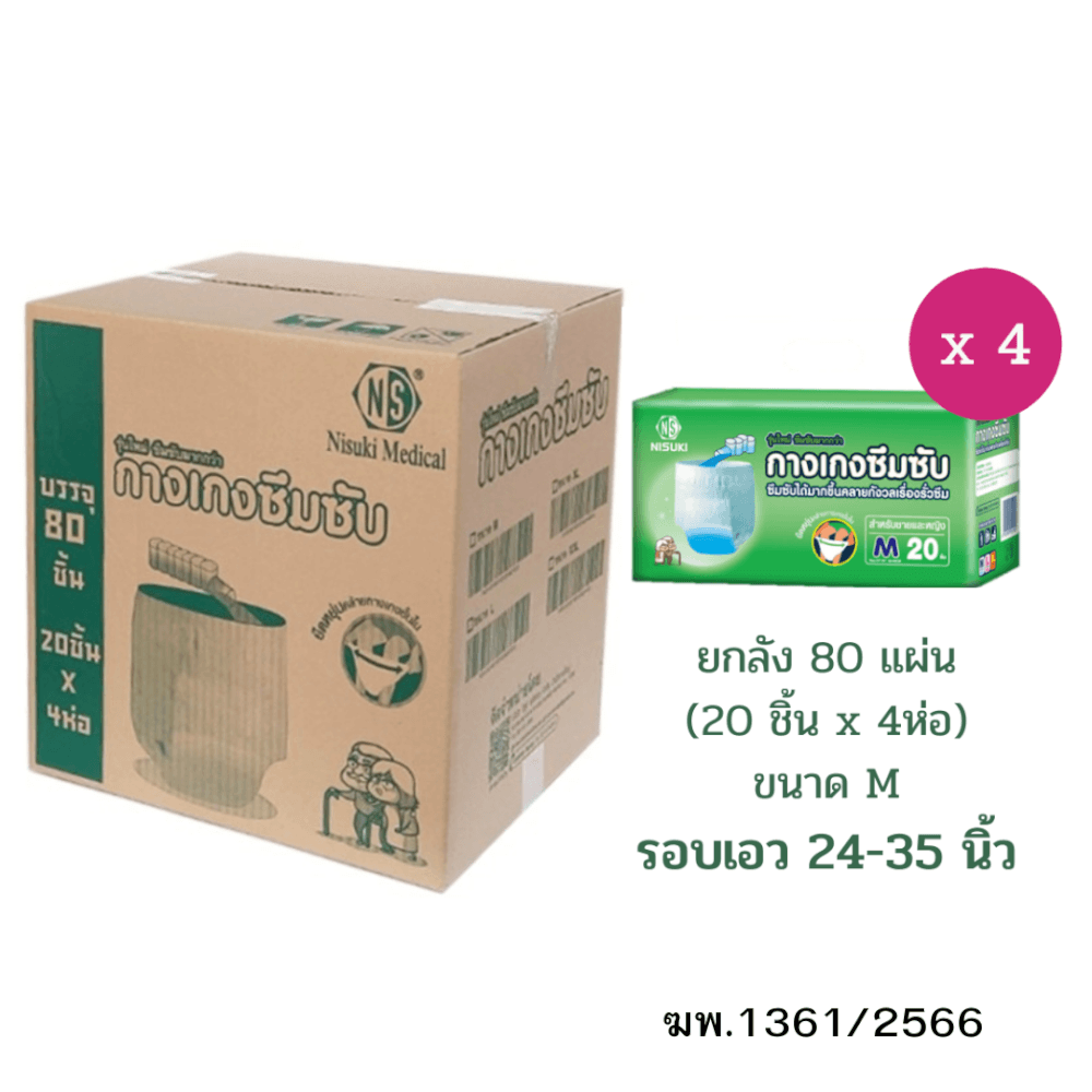 กางเกงผ้าอ้อมผู้ใหญ่ NISUKI  ไซส์ M 80 ชิ้น (1 ลัง)_0