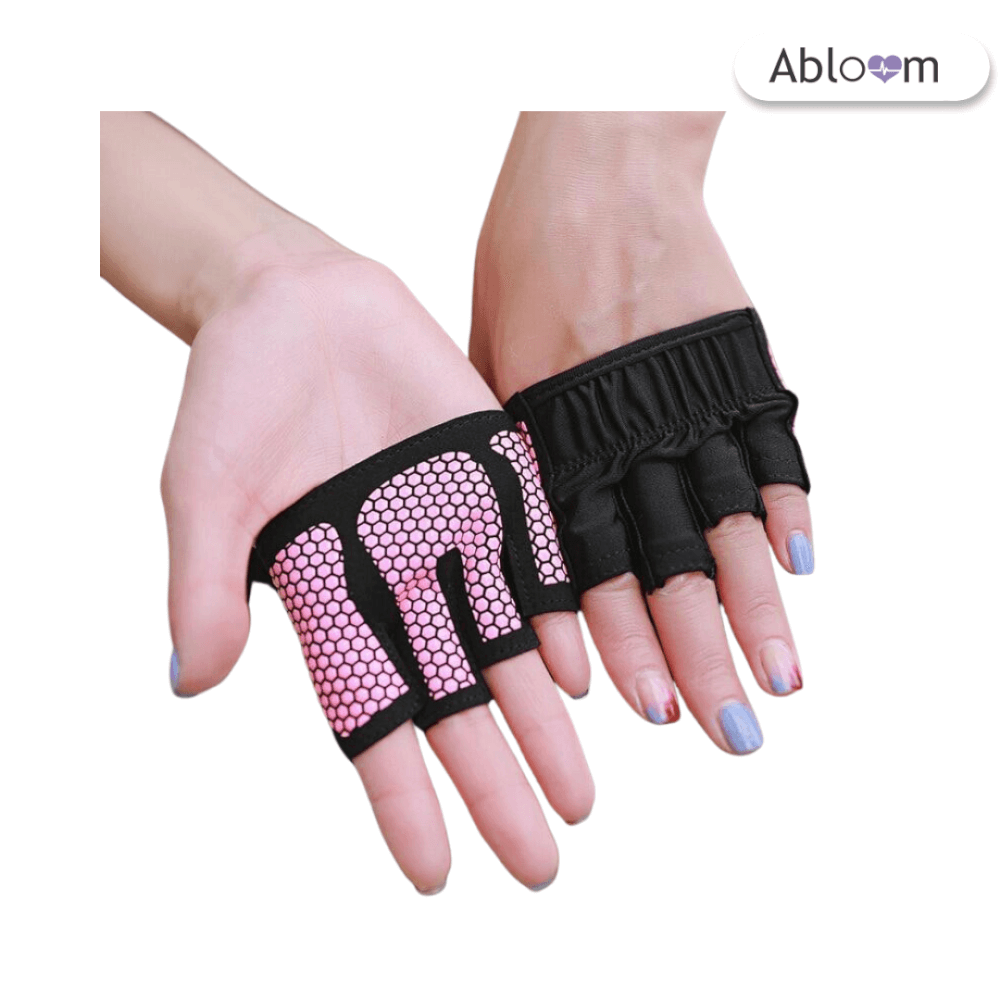 ถุงมือฟิตเนสครึ่งฝ่ามือ ABLOOM สีชมพู-ดำ ไซส์ L