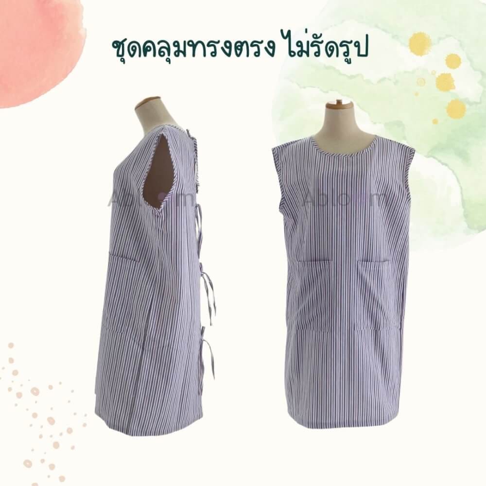 ชุดคลุม แบบผูกโบว์ด้านหลังแขนกุด ABLOOM 0040211001052_สีดำลายทาง ไซซ์ L_2