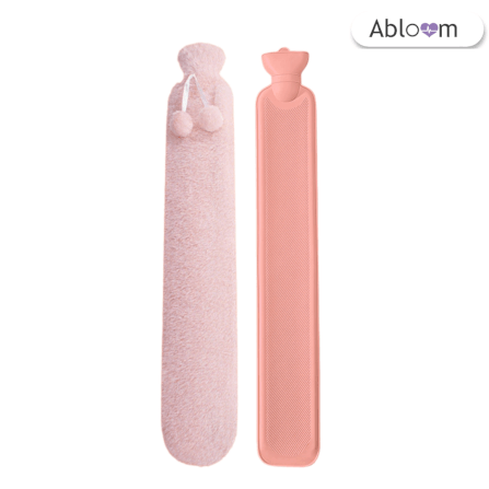 กระเป๋าน้ำร้อน ทรงยาว พร้อมปลอกผ้านุ่ม ขนาด 2000 ML ABLOOM สีชมพู_0