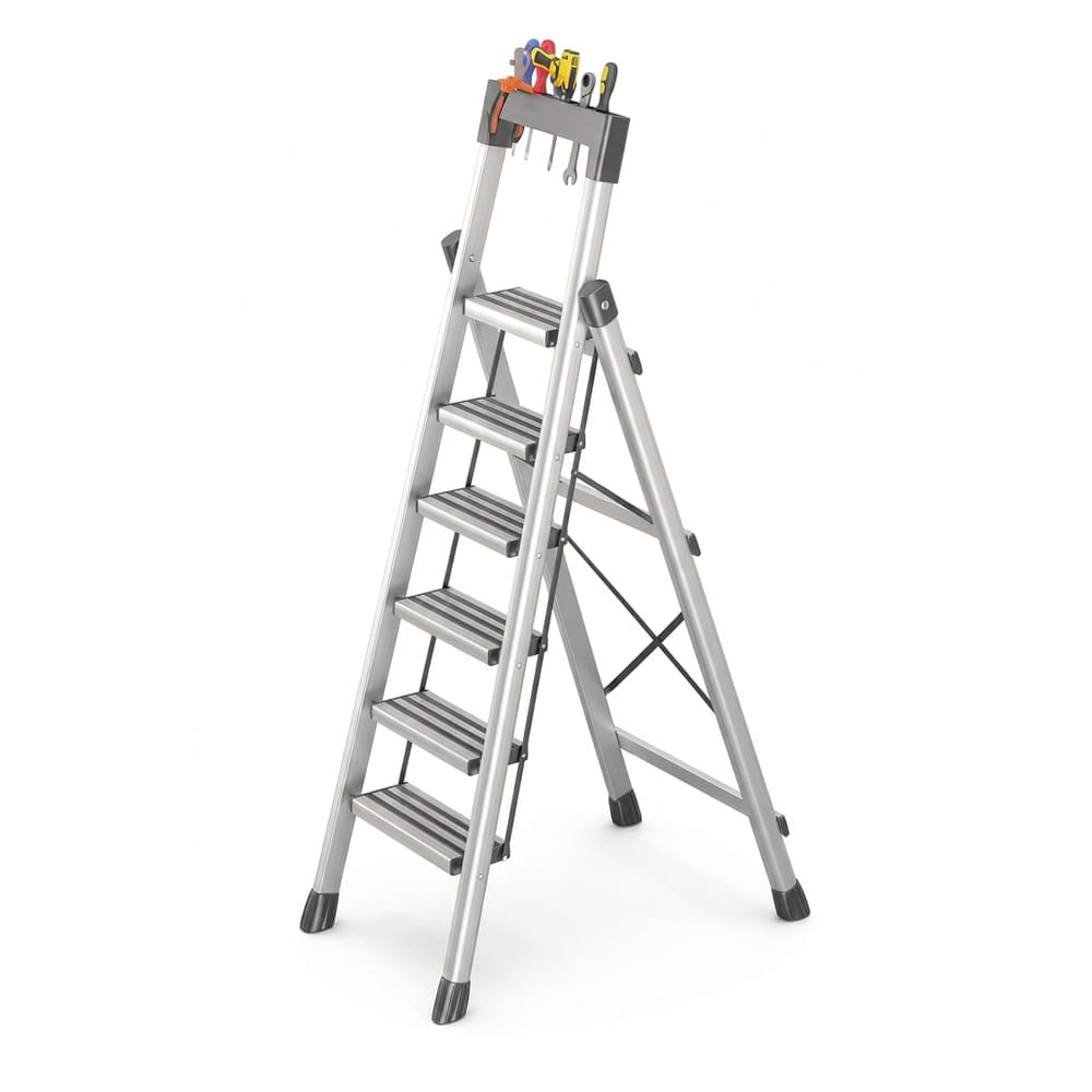 บันได STEP 6 ขั้น MEDILA รุ่น HMLV-00170-6-WH พร้อมที่วางอุปกรณ์ สีขาว