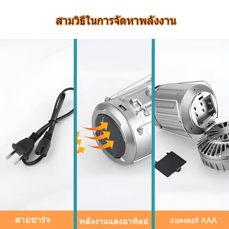 โคมไฟตั้งแคมป์ไฟฉาย + พัดลมไฟฟ้า SOLAR 3IN1 THAI SUN SPORT รุ่น CP0039_3