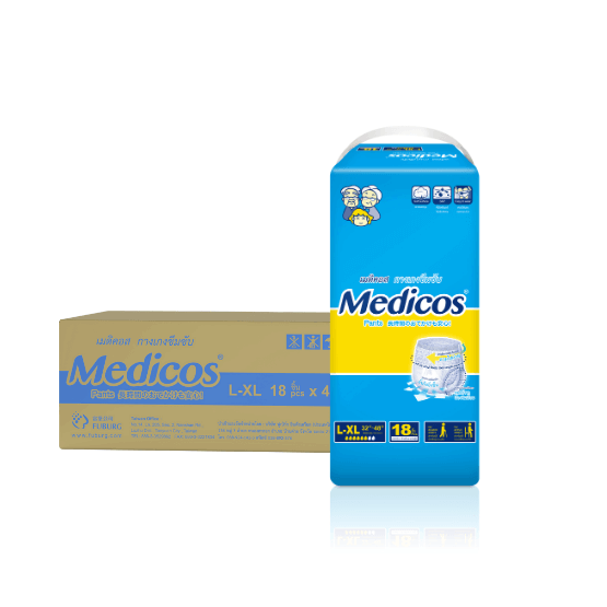 ผ้าอ้อมผู้ใหญ่กางเกง MEDICOS ไซซ์ L-XL 18 ชิ้น 4แพ็ค/ลัง (72ชิ้น)_0
