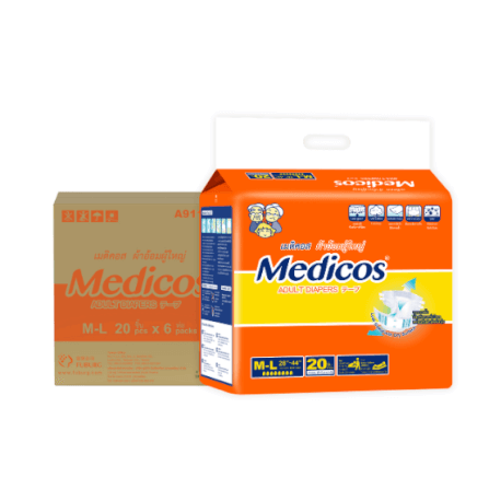 MEDICOS เมดิคอส ผ้าอ้อมผู้ใหญ่เทป M-L 20ชิ้น 6แพ็ค/ลัง (120ชิ้น)_0