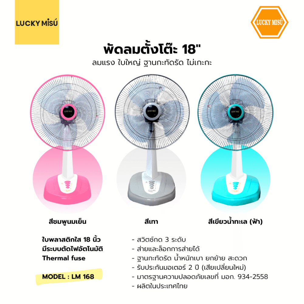 พัดลมตั้งโต๊ะ 18 นิ้ว LUCKY MISU LM168 สีเทา_1