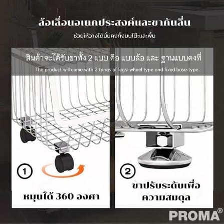 [PRE-ORDER] ชั้นวางของ 5 ชั้น วัสดุสแตนเลส304 มีล้อ PROMA-RACK001-05-S304_2