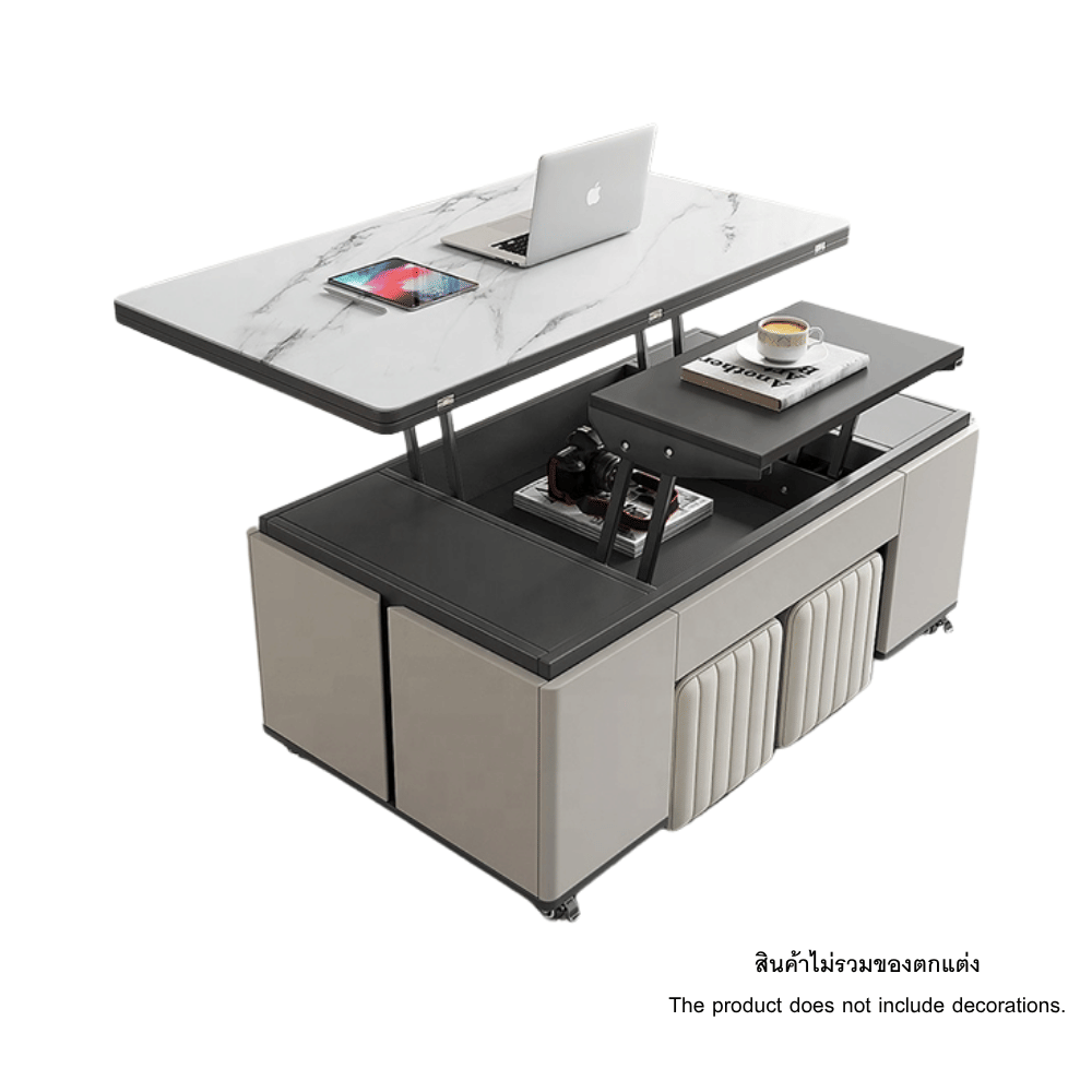 [PRE-ORDER] โต๊ะกลางมัลติฟังก์ชัน 3IN1 พร้อมสตูล 2 ตัว PROMA-CTB-37 ครีม_0
