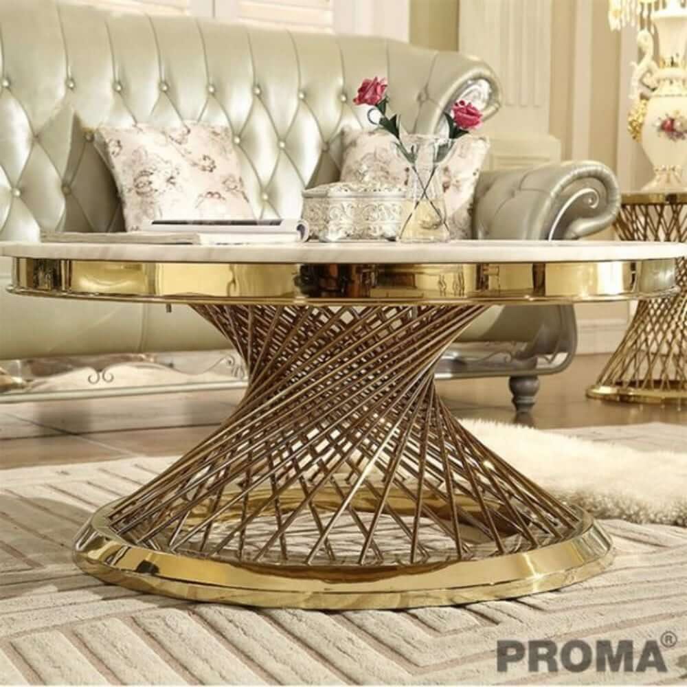 [Pre-order] โต๊ะกลาง ท๊อปหินอ่อนสังเคราะห์ Proma-CTB-06 ขาสีทอง_1
