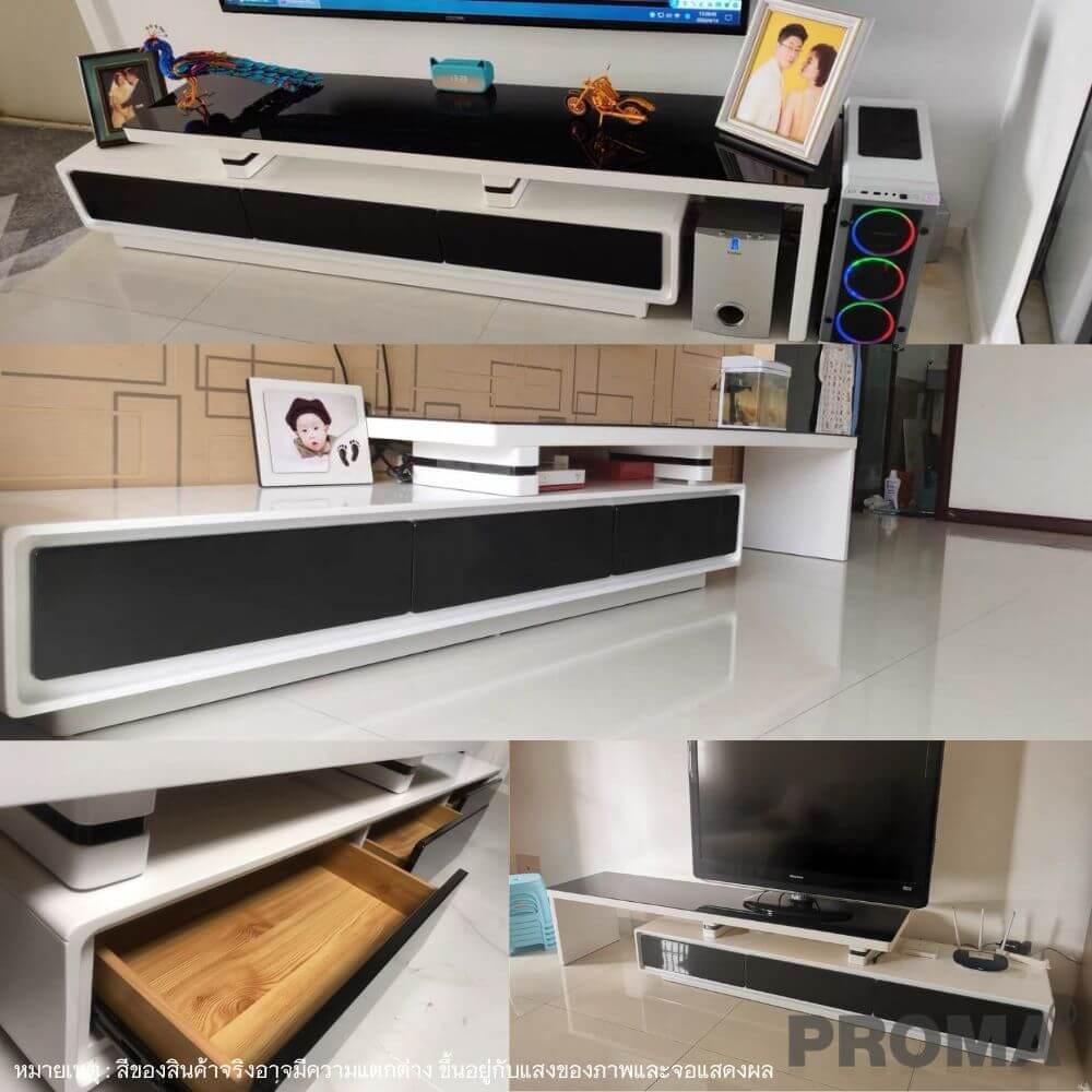 [Pre-order] ชั้นวางทีวี ท็อปกระจกสีดำ Proma-TVS-08-02 สีดำ/ขาว_1