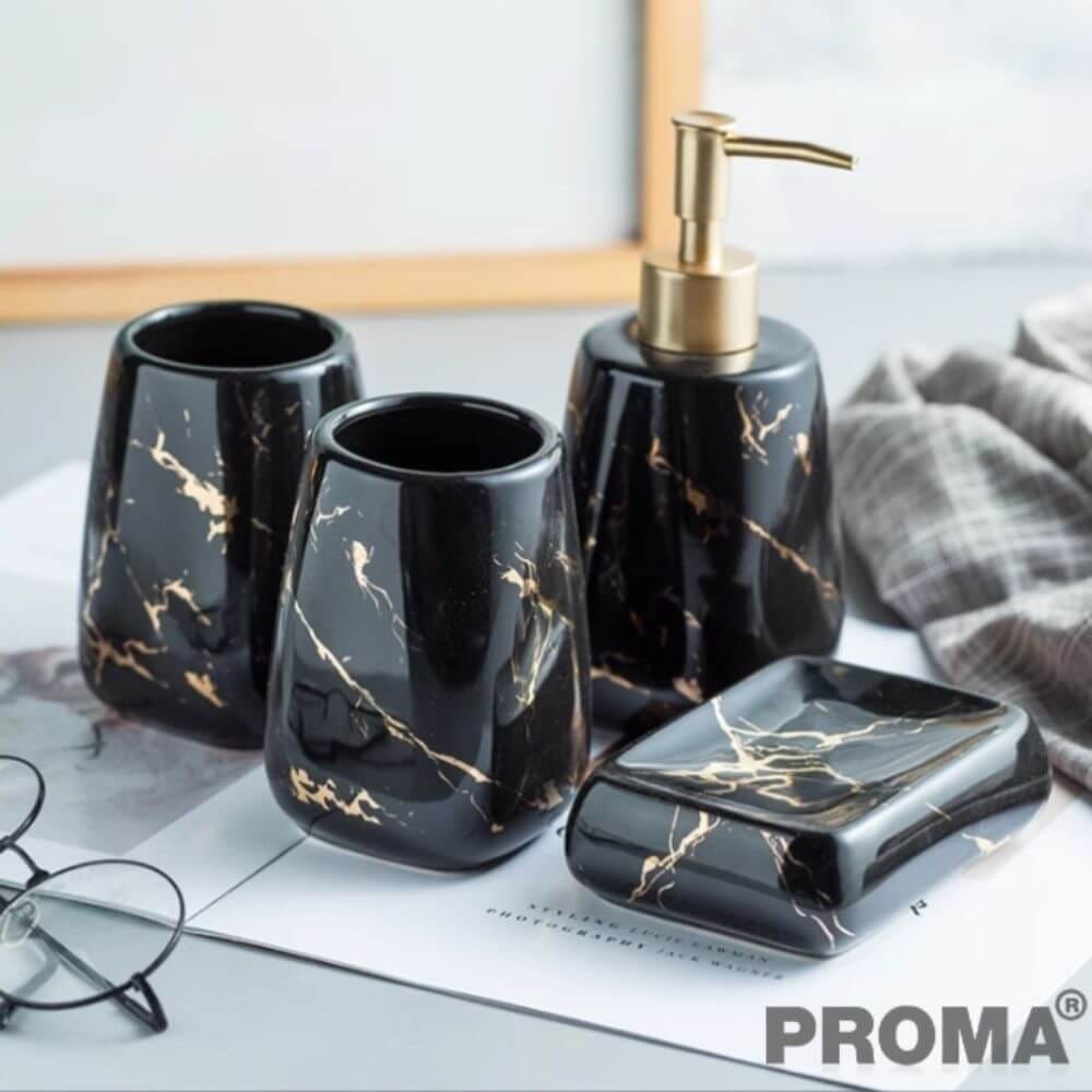อุปกรณ์ห้องน้ำเซรามิกชุด 5 ชิ้น ลายหินอ่อน PROMA-WS09 สีดำ_4
