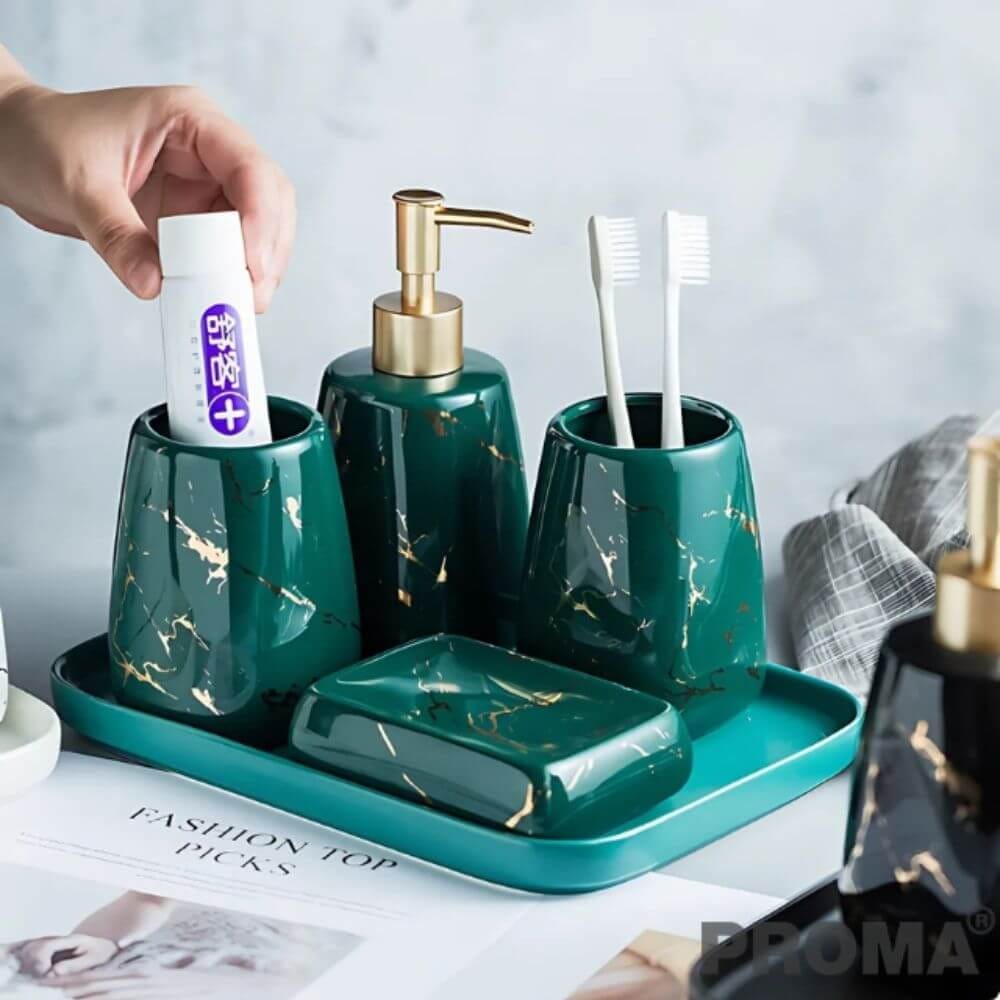 [PRE-ORDER] อุปกรณ์ห้องน้ำเซรามิกชุด 5 ชิ้น ลายหินอ่อน PROMA-WS09 สีเขียว_4