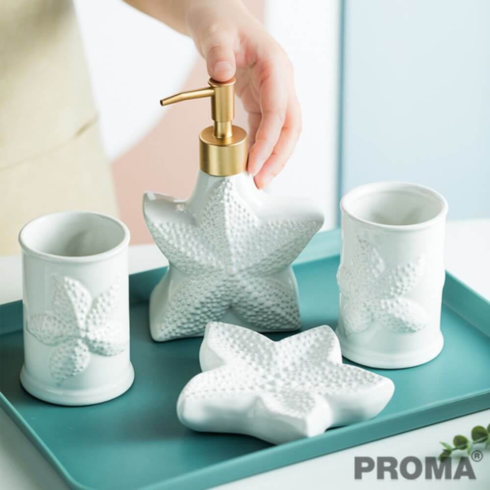 [Pre-order] ชุดอุปกรณ์ห้องน้ำลายปลาดาว 4 ชิ้น PROMA-WS02-S2 สีขาว (ไม่มีถาด)_5