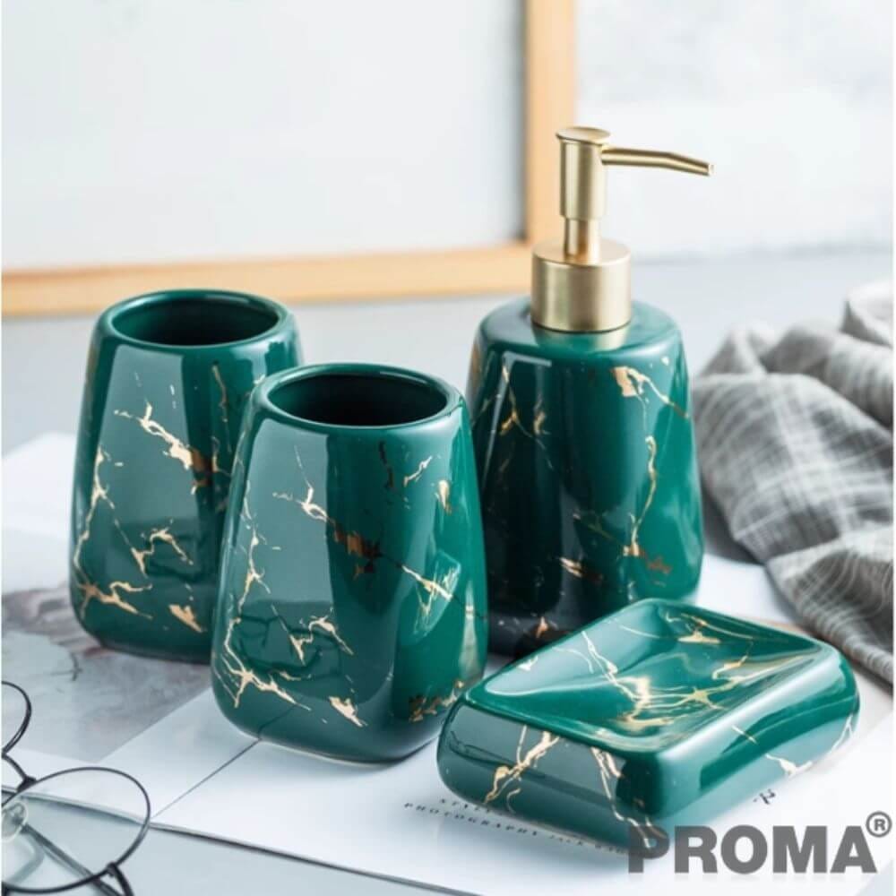 [PRE-ORDER] อุปกรณ์ห้องน้ำเซรามิกชุด 5 ชิ้น ลายหินอ่อน PROMA-WS09 สีเขียว_5