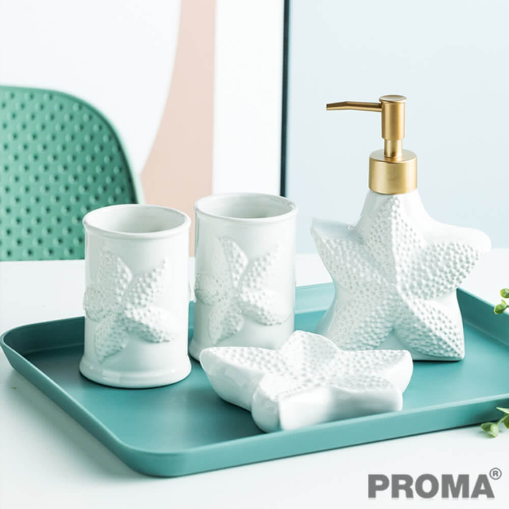 [Pre-order] ชุดอุปกรณ์ห้องน้ำลายปลาดาว 4 ชิ้น PROMA-WS02-S2 สีขาว (ไม่มีถาด)_11
