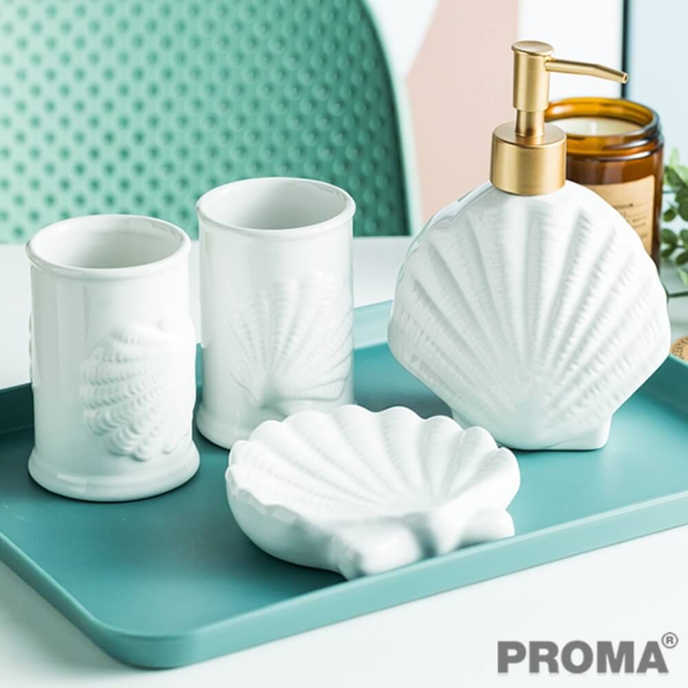 [Pre-order] ชุดอุปกรณ์ห้องน้ำลายเปลือกหอย 4 ชิ้น PROMA-WS02-S1 สีขาว (ไม่มีถาด)_10