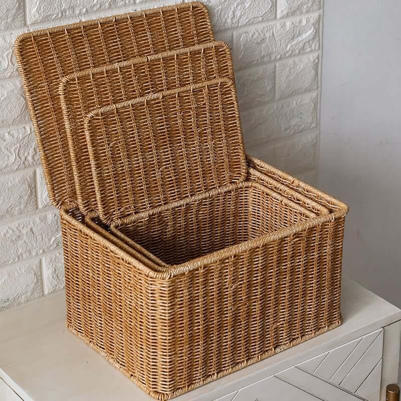 กล่อง หวายสังเคราะห์ COZYBROWN TP0024-03 น้ำตาลอ่อน 32x22x19 ซม.
