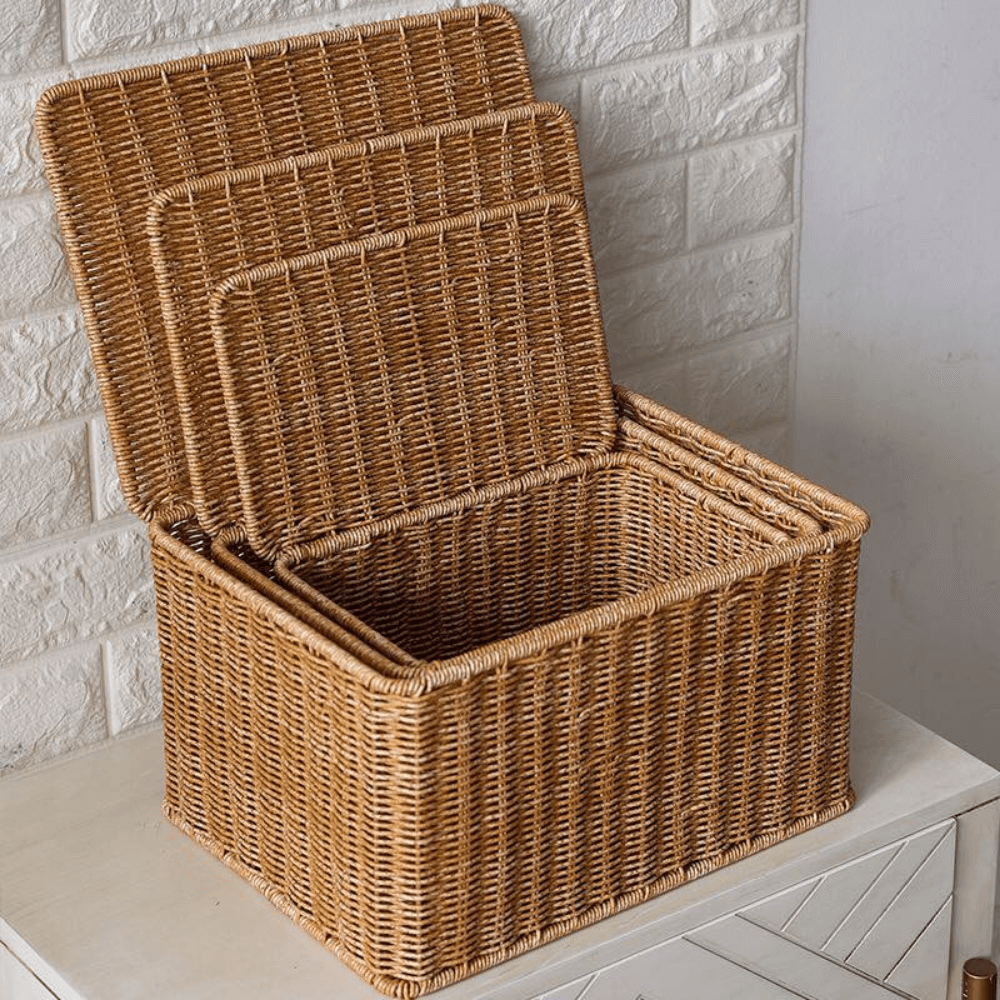 กล่อง หวายสังเคราะห์ COZYBROWN TP0024-04 น้ำตาลเข้ม 32x22x19 ซม.