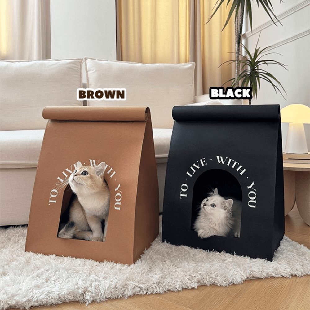 บ้านแมว ทรงถุงกระดาษคราฟท์  COZYBROWN TP1258-02 สีดำ 40x20x51 ซม.