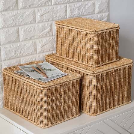 กล่อง หวายสังเคราะห์ COZYBROWN TP0024-03 น้ำตาลอ่อน 32x22x19 ซม._1