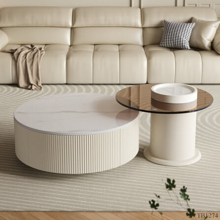 โต๊ะกลาง MJHOMEDESIGNS TB1274 L80XH33 + L60XH45 CM ขาว_1
