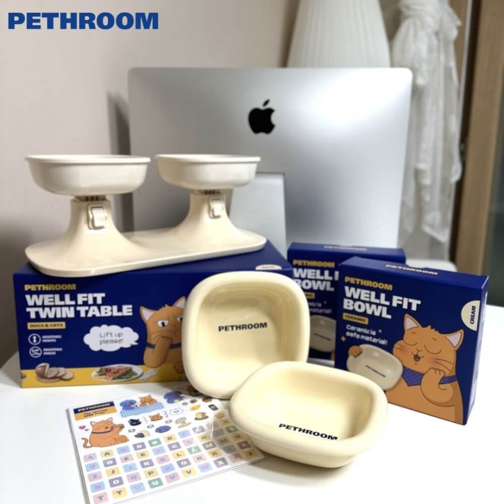 โต๊ะอาหารแบบคู่ PETHROOM WELL FIT TWIN TABLE สีครีม (พร้อมชามสีครีม 2 ใบ)_1