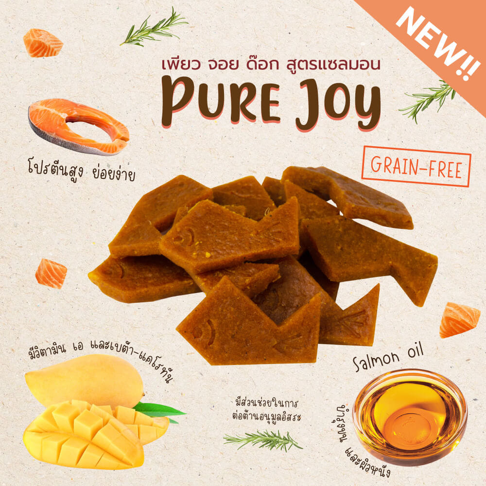 ขนมสุนัขเพื่อสุขภาพ PURE JOY DOG SALMON MANGO สูตรแซลมอน+มะม่วง (GRAIN-FREE) (35G)