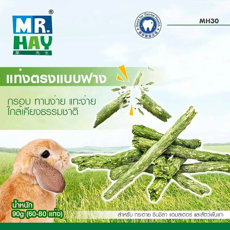 หญ้าทิโมธีอัดแท่ง MR.HAY TIMOTHY HAY FIBRE STICKS (MH30) (90G)
