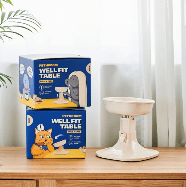 ชามพร้อมโต๊ะ PETHROOM WELL FIT TABLE & BOWL สำหรับสัตว์เลี้ยง (โต๊ะ สีน้ำเงิน เหลือง) + (ชามสีขาว)_2