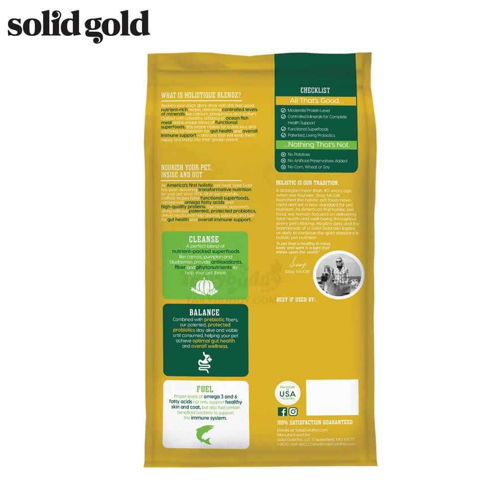 อาหารสุนัขโฮลิสติก SOLID GOLD HOLISTIQUE BLENDZ สำหรับสุนัขโต สูงวัย และมีน้ำหนักเกิน (10.89KG)_2