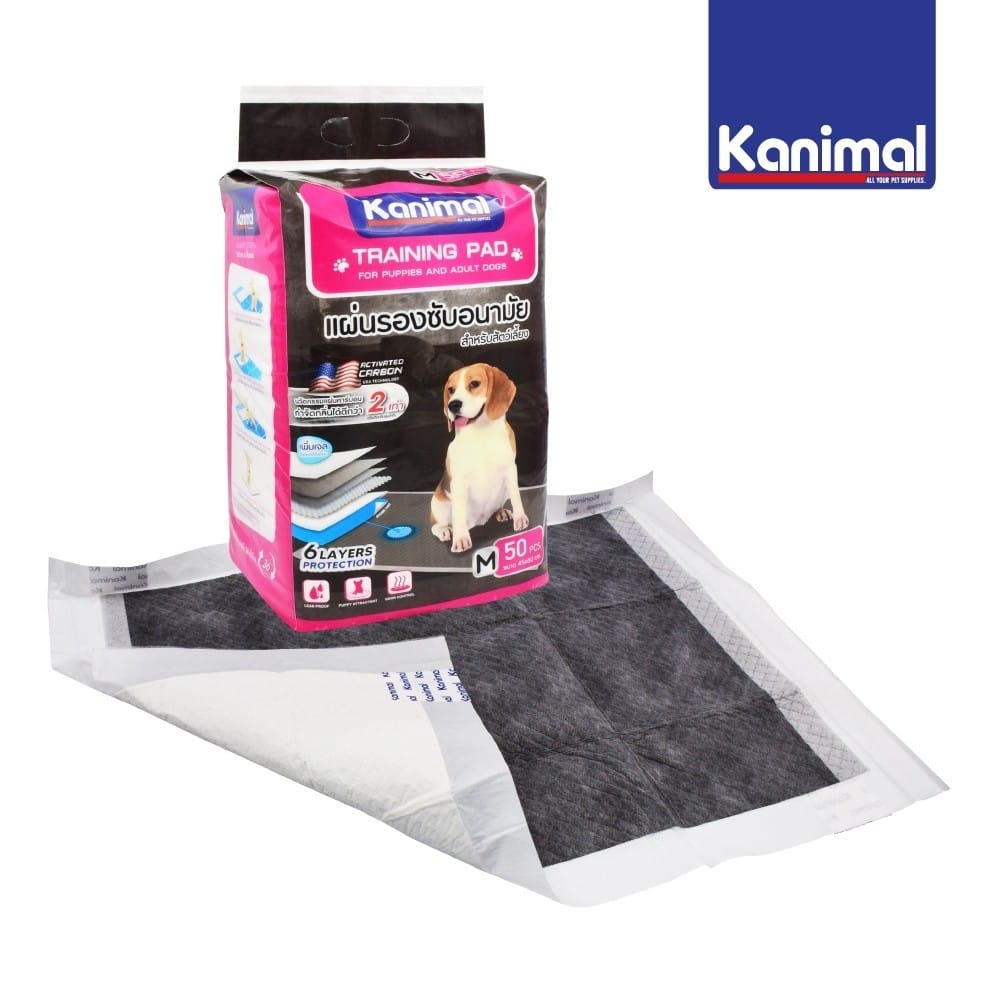แผ่นรองฉี่สัตว์เลี้ยง ACTIVATED CARBON PAD KANIMAL สูตรคาร์บอน (SIZE M) 45X60 ซม. (50แผ่น)_3
