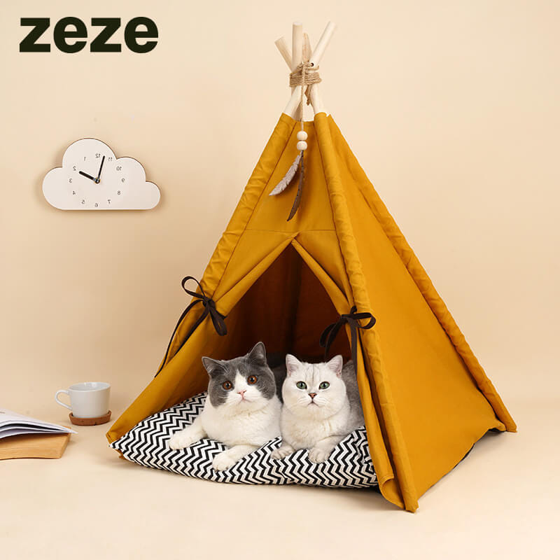 เต็นท์แมว ZEZE บ้านแมวทรงเต็นท์ สไตล์สแกนดิเนเวีย สีน้ำตาลธรรมชาติ ผ่อนคลาย เรียบหรู ทำจากผ้าฝ้ายนุ่มสบาย_1