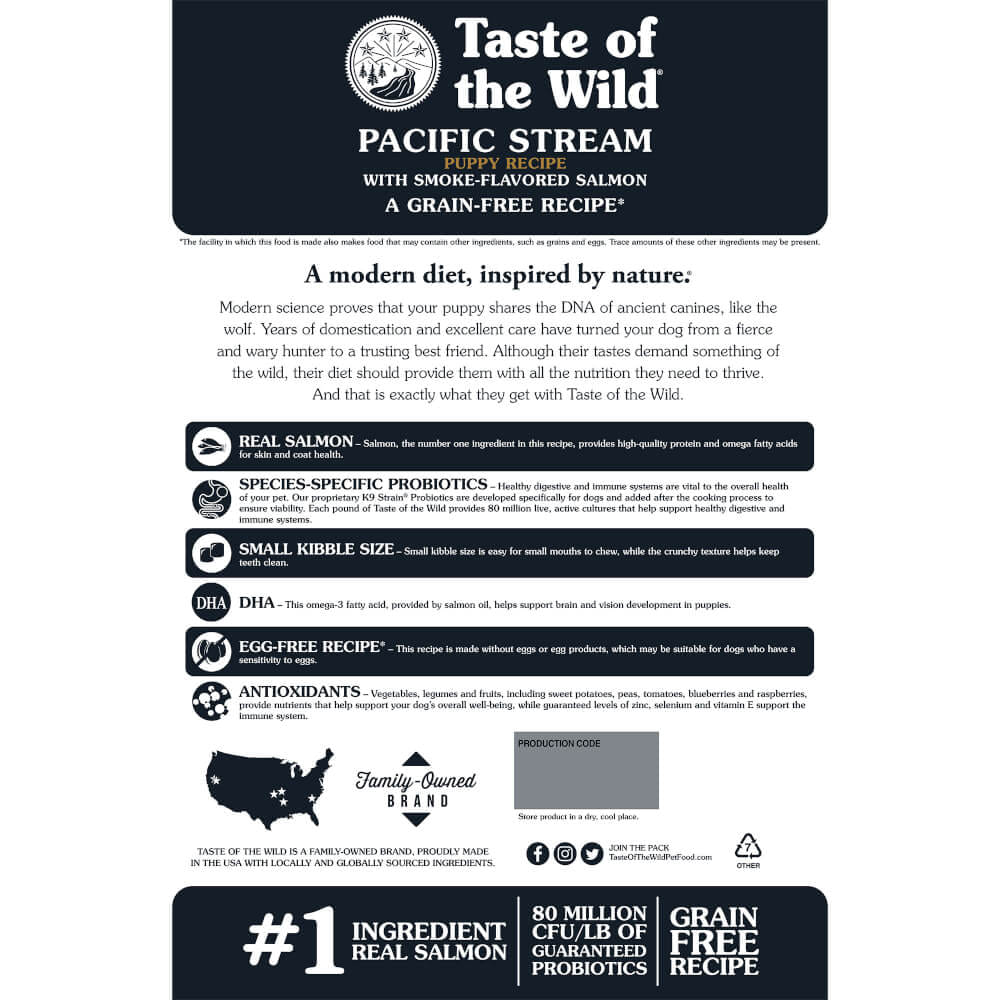 อาหารลูกสุนัข TASTE OF THE WILD PACIFIC STREAM PUPPY สูตรเนื้อปลา โฮลิสติก (680กรัมX2)_2