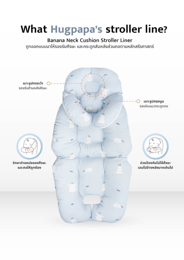เบาะรองนอนรถเข็น HUGPAPA STROLLER LINER สีฟ้า