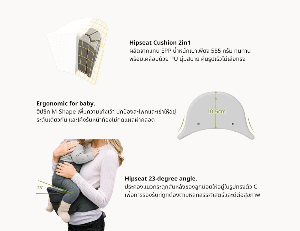 เป้อุ้ม​ HUGPAPA รุ่น DIAL-FIT PRO (3IN1 HIP SEAT CARRIER) สีครีมอมเทา_7
