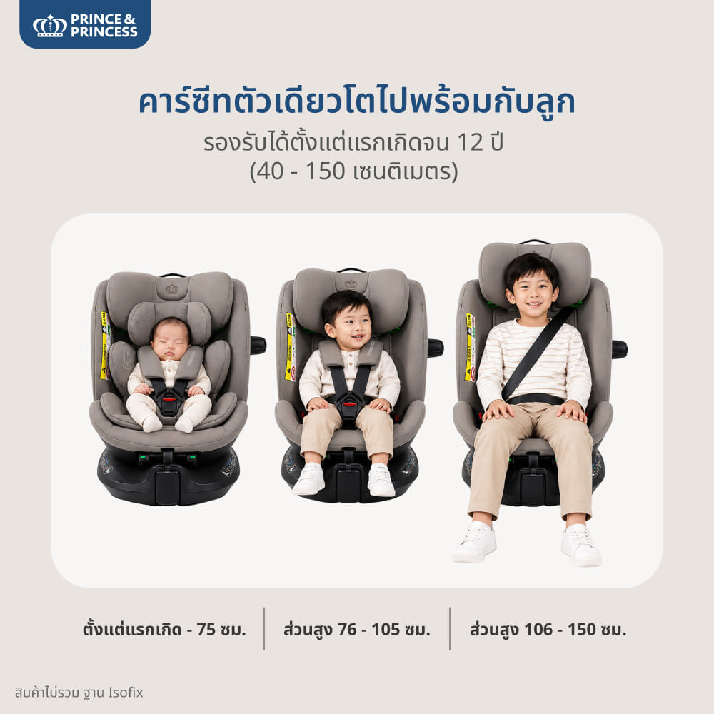 คาร์ซีทเด็กแรกเกิด - 12 ปี PRINCE & PRINCESS รุ่น JOURNEY ONE สีเทา_2