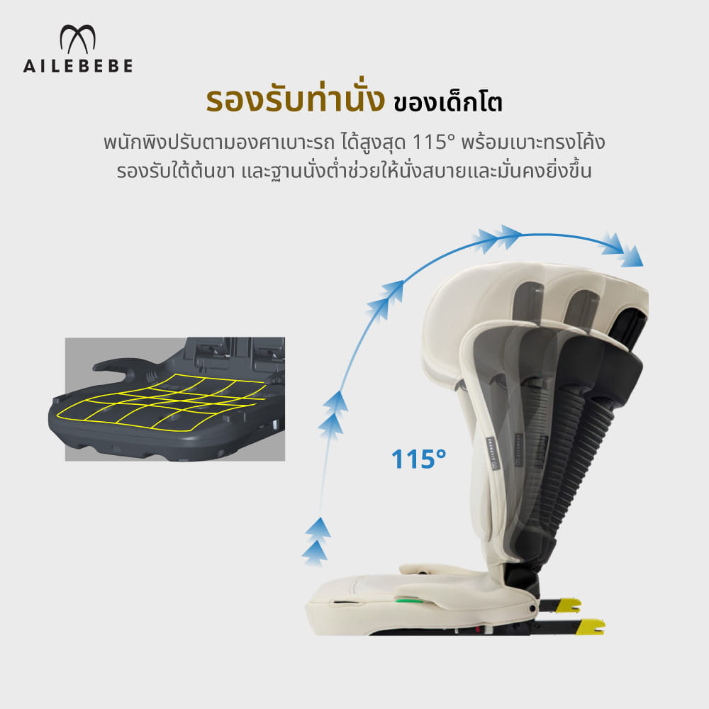 คาร์ซีทเด็กโต 3 ปีขึ้นไป AILEBEBE รุ่น SUTTO สีขาว_7