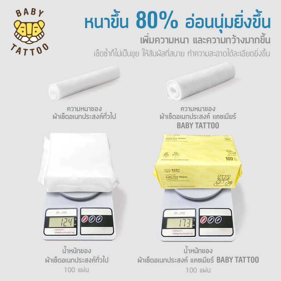 กระดาษทิชชู่ผ้าแคชเมียร์ BABY TATTOO 100 แผ่น 5 แพ็ค