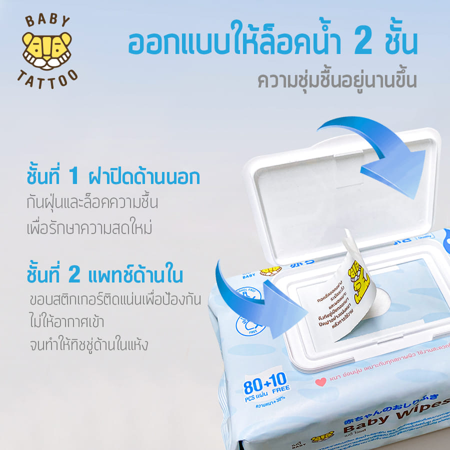 ทิชชู่เปียก BABY TATTOO ฟ้า 90แผ่น แพ็ค3