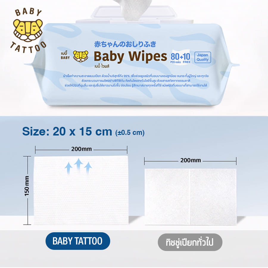 ทิชชู่เปียก BABY TATTOO ฟ้า 90แผ่น แพ็ค3