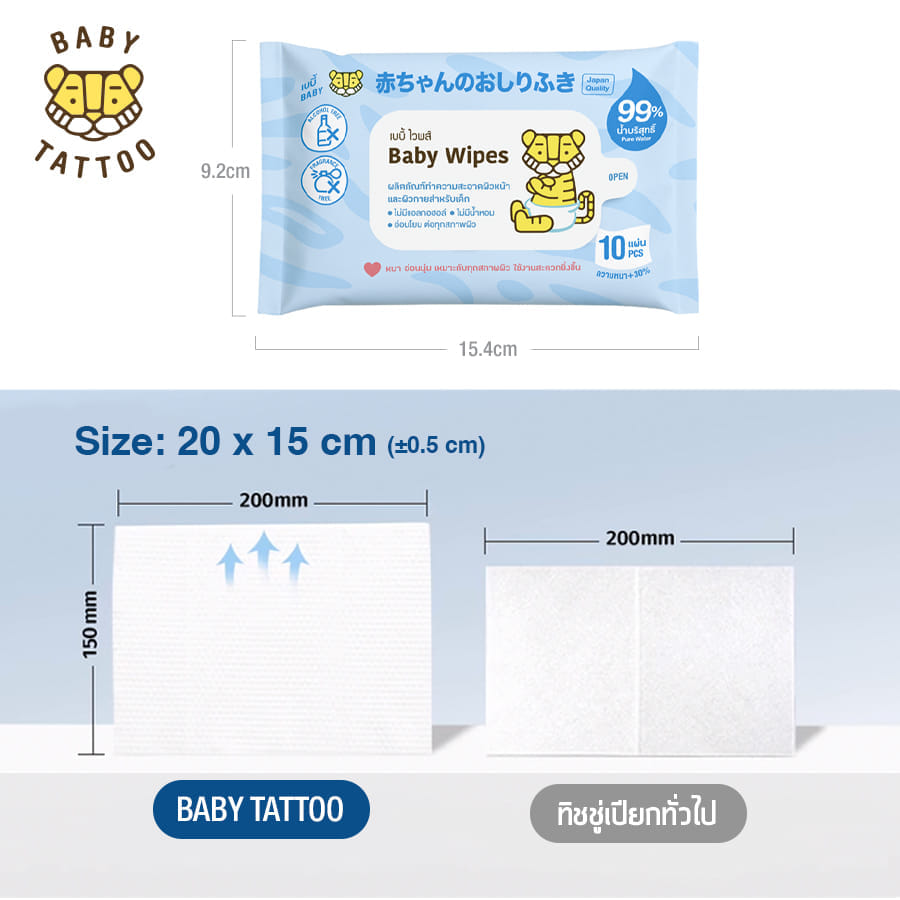 ทิชชู่เปียก BABY TATTOO 10 แผ่น 5 แพ็ค