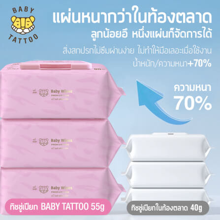 ทิชชู่เปียกผ้าแคชเมียร์ BABY TATTOO พรีเมียม 90 แผ่น 1 แพ็ค_2