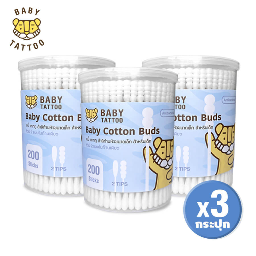สำลีก้านสำหรับเด็ก BABY TATTOO ชนิดหัวเล็ก 3 กล่อง