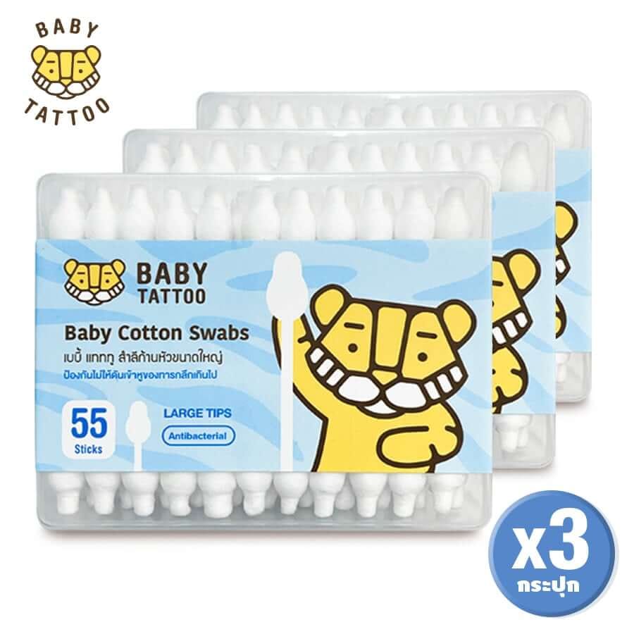 สำลีก้านสำหรับเด็ก BABY TATTOO ชนิดหัวใหญ่ 3 กล่อง
