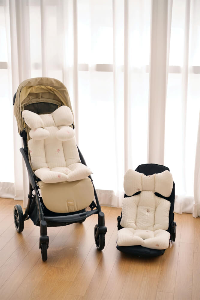 เบาะรองรถเข็น คาร์ซีท ARIBEBE ผ้าฝ้าย ลายปักหมี