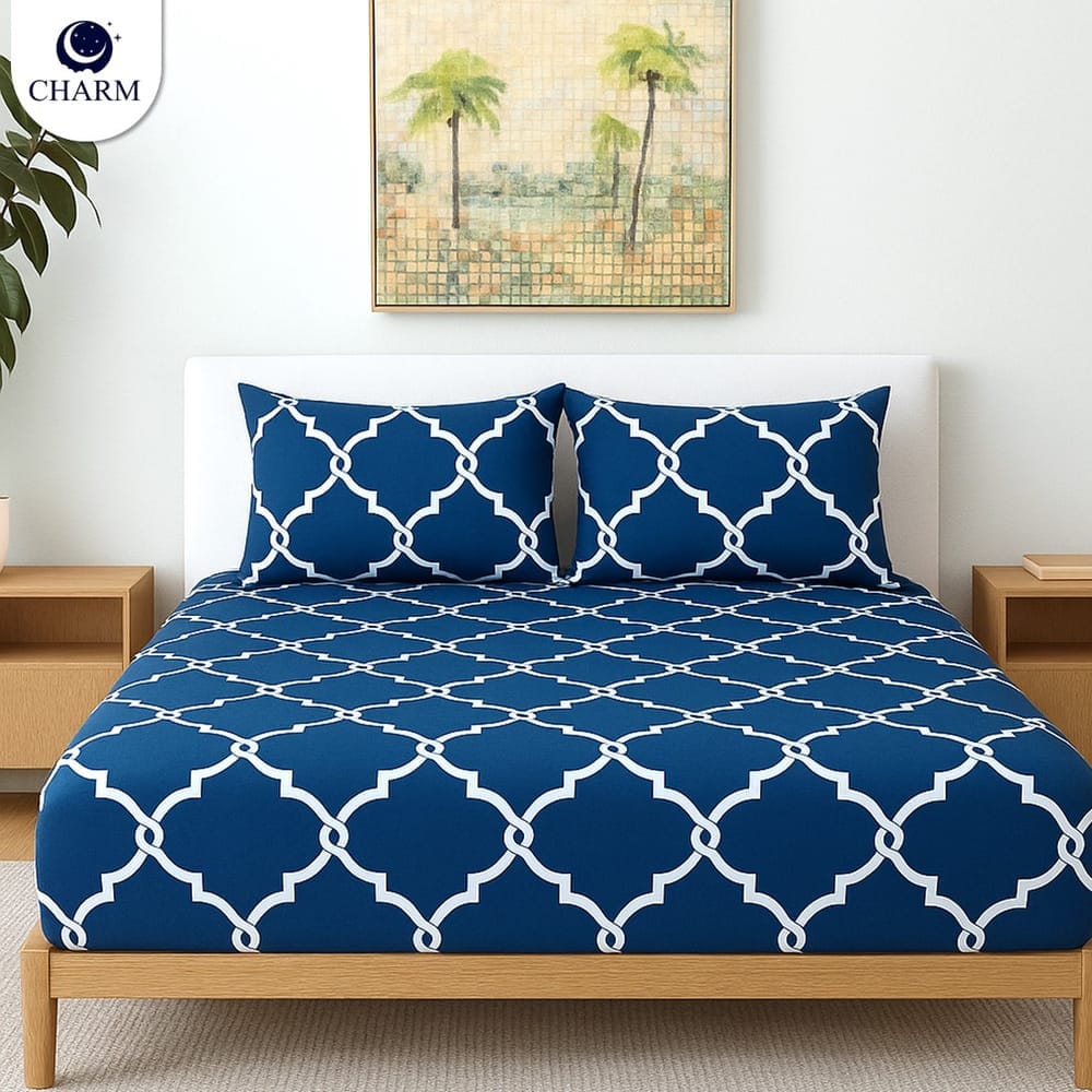 ชุดผ้าปูที่นอน 6ฟุต 5 ชิ้น CHARM รุ่น คลาสสิค NAVY MIRAGE ไม่รวมผ้านวม สี คลาสสิค MIRAGE