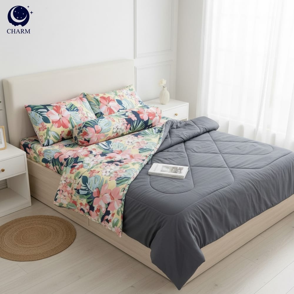 ชุดผ้าปูที่นอน 5 ฟุต 6 ชิ้น CHARM สี FLORAL TWO TONE คอลเลคชั่น CLASSIC
